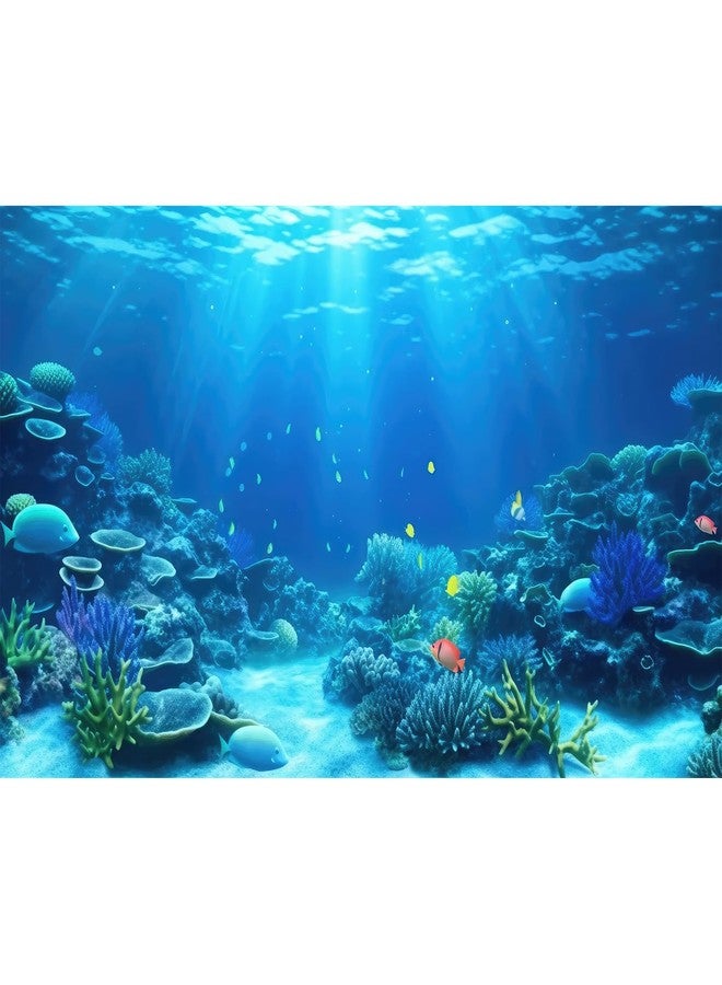 CaterRina Underwater Aquarium Background Coral Reef Tropical Fish Terrarium Background Deep Blue Ocean Sea Sunbeams Aquatic Plants Fish Tank Backdrop Poster Wallpaper Decorations Vinyl 24x12in - Image 1